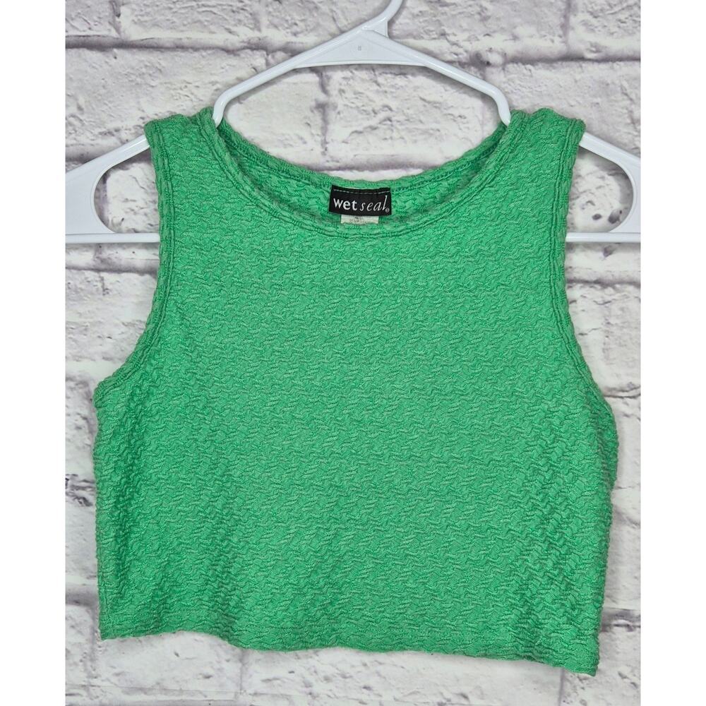 VTG Wet Seal Green Popcorn Scrunched Crop Top Y2K Bubble Texture Tank Medium